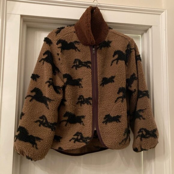 The Great. Pasture Fleece Jacket w horse print and brown collar, S (1), EUC - Picture 10 of 10